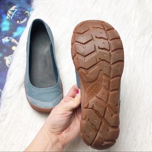Keen blue suede slip on flat shoes